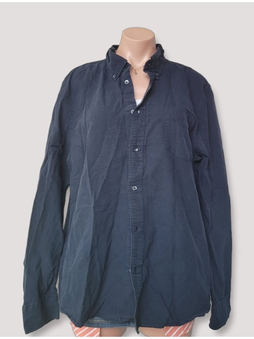 90s Joe Fresh Navy Blue Oversized Cotton Long Sleeve Shirt XL